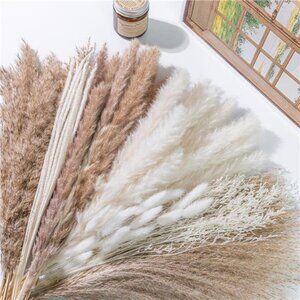 96PCS Natural Dried Pampas Grass Boho Home Decor Bouquet Phragmites Dried